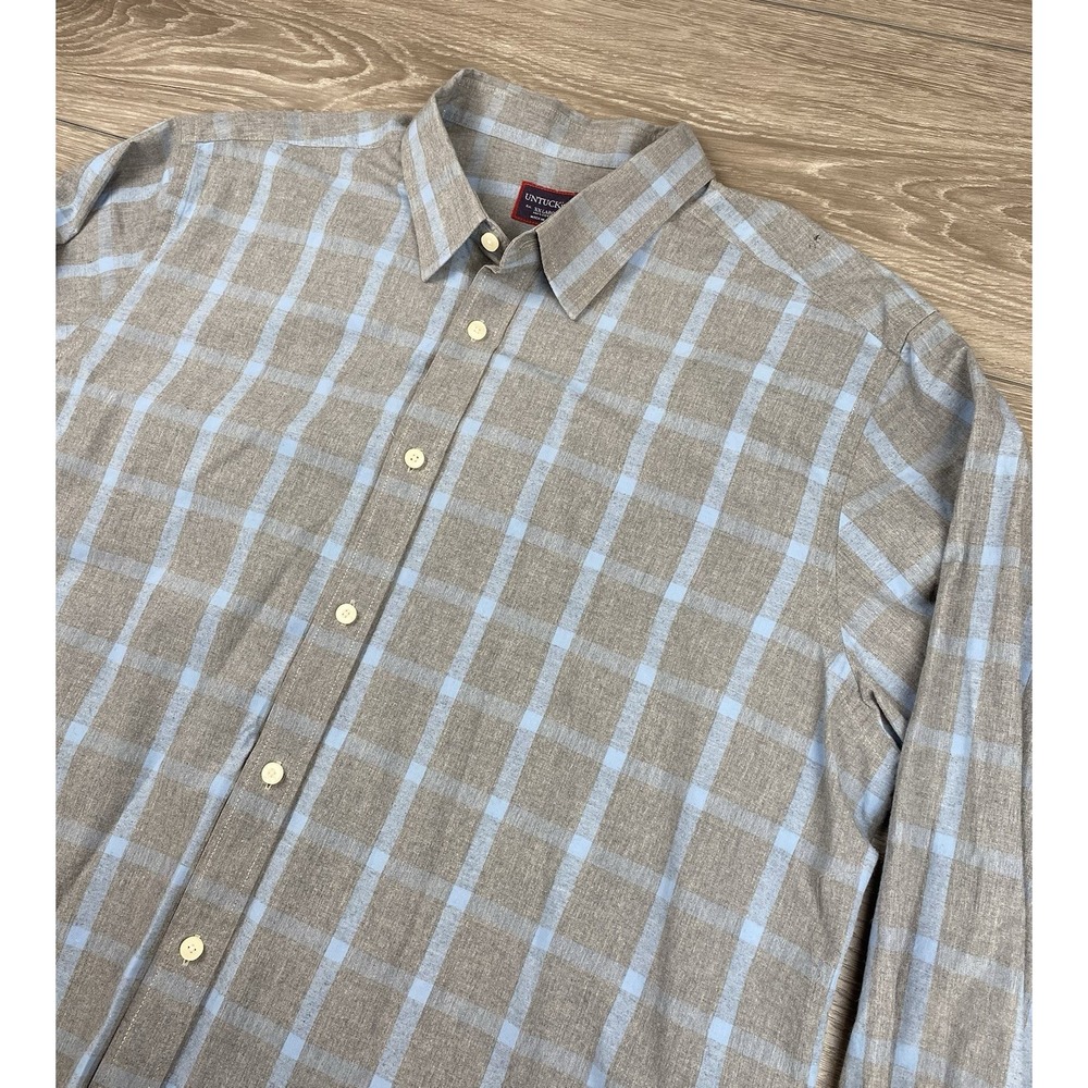 Untuckit Men's Long Sleeve Button Up Shirt Plaid Grey‎ Size XXL